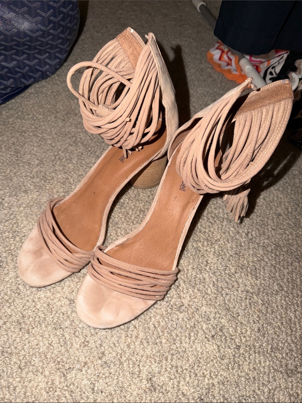 Jeffrey Campbell Blush Tassel Ankle-Wrap Block Heels
